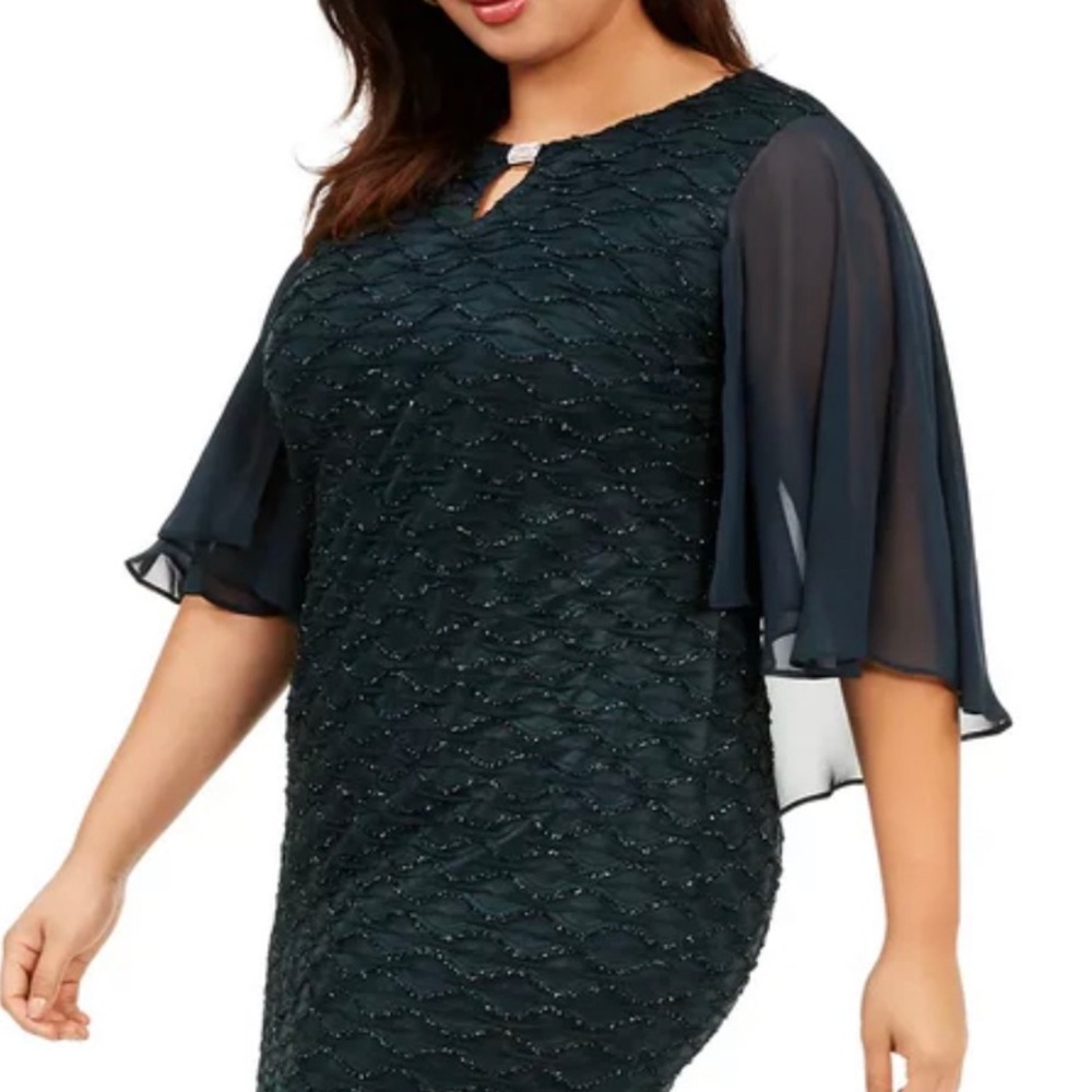 Women’s Formal Dress Plus Size 16W Dark Green Connected Apparel Sequin Cape NWT - Picture 11 of 14